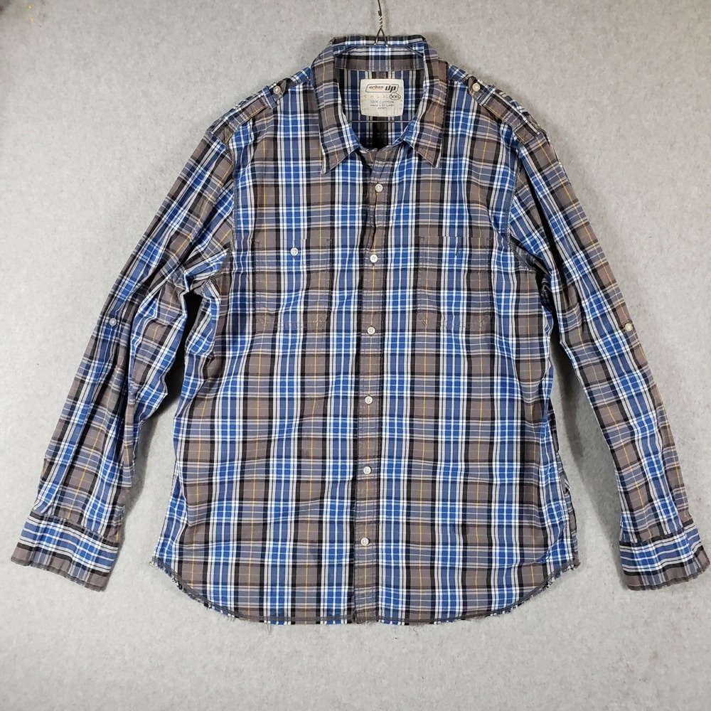 Urban Pipeline XXL Men's Plaid Long Sleeve Button Down Shirt Roll Tab Casual Y2K